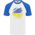 Torn Ukraine Flag Ukrainian Day Football Mens S/S Baseball T-Shirt White/Royal Blue