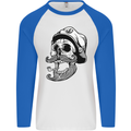 Old Sailor Skull Sailing Captain Mens L/S Baseball T-Shirt White/Royal Blue