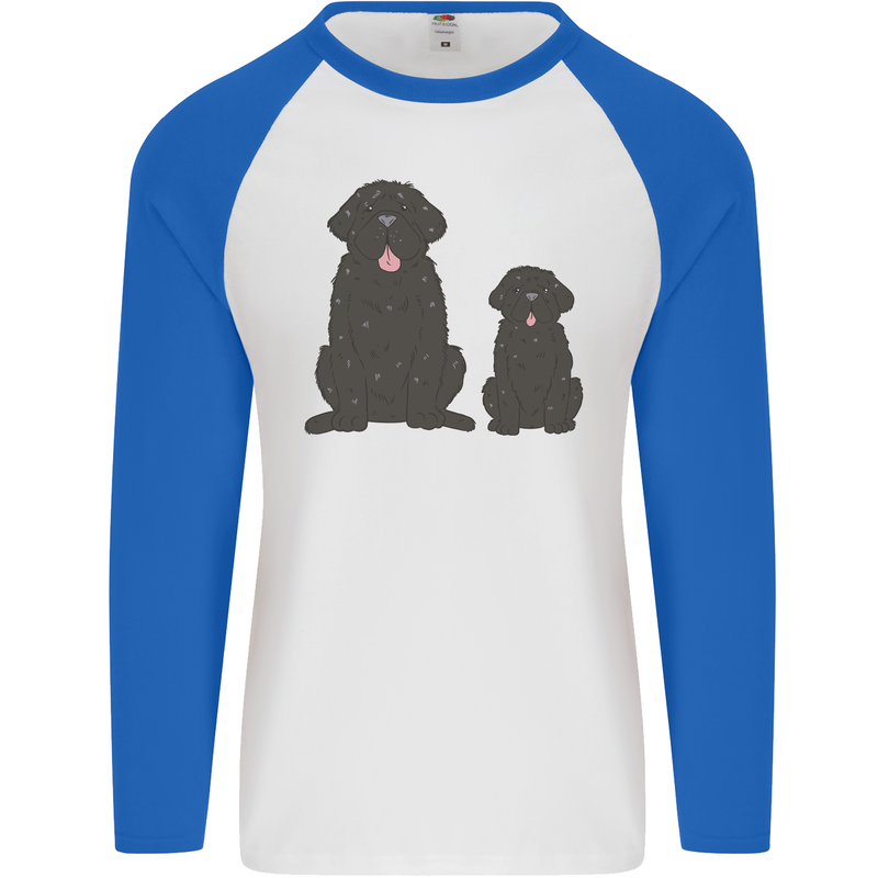 Newfoundland Dog With Puppy Mens L/S Baseball T-Shirt White/Royal Blue