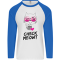 Check Meowt Mens L/S Baseball T-Shirt White/Royal Blue