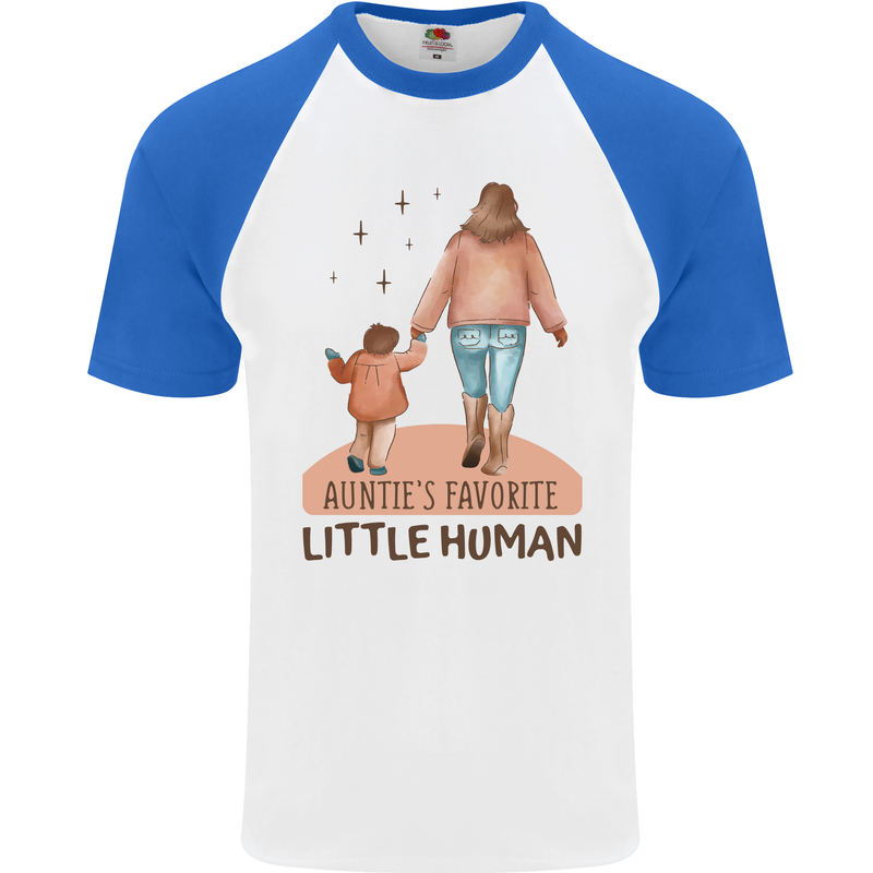 Aunties Favourite Human Funny Niece Nephew Mens S/S Baseball T-Shirt White/Royal Blue