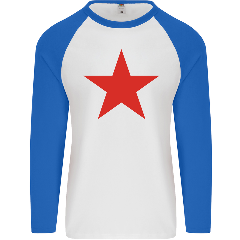 Red Star Army As Worn by Mens L/S Baseball T-Shirt White/Royal Blue