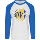 Torn Barbados Flag Barbadians Day Football Mens L/S Baseball T-Shirt White/Royal Blue