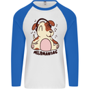 Melomaniac Dog Yoga Meditation Funny Mens L/S Baseball T-Shirt White/Royal Blue