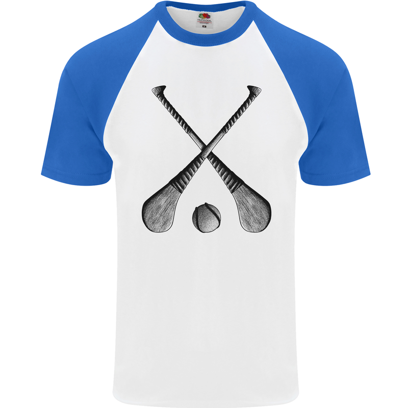Hurling Bats and Ball Mens S/S Baseball T-Shirt White/Royal Blue