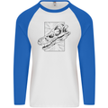 Velociraptor Skull Dinosaurs Palaeontology Mens L/S Baseball T-Shirt White/Royal Blue