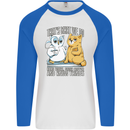 An Owl & Cat Book Reading Bibliophile Mens L/S Baseball T-Shirt White/Royal Blue