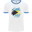 Torn Bahamas Flag Bahamians Day Football Mens Ringer T-Shirt White/Royal Blue