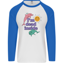 I'm Dead Inside Dolphins Sunrise Mens L/S Baseball T-Shirt White/Royal Blue