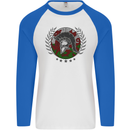 Welsh Bodybuilding Flag Gym Training Wales Mens L/S Baseball T-Shirt White/Royal Blue