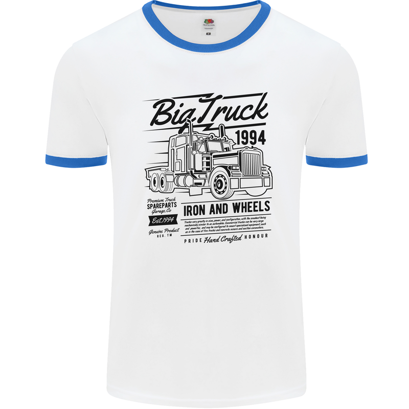 HGV Driver Big Truck Lorry Mens Ringer T-Shirt White/Royal Blue