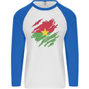 Torn Burkina Faso Flag Day Football Mens L/S Baseball T-Shirt White/Royal Blue