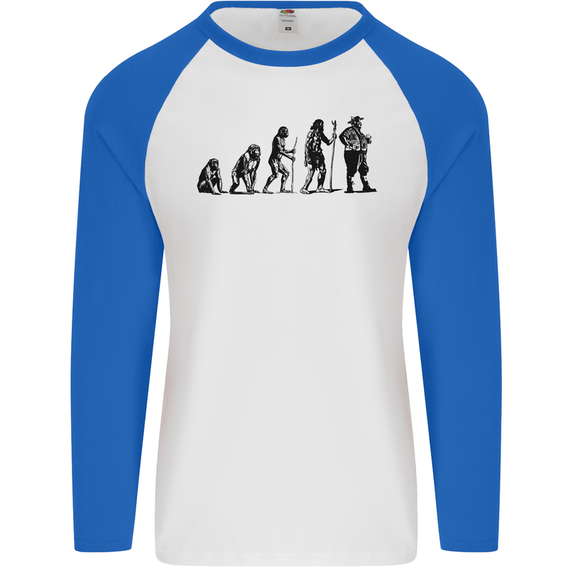 Bavarian Beer Evolution Oktoberfest Mens L/S Baseball T-Shirt White/Royal Blue