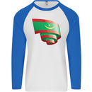 Curled Mauritania Flag Mauritanian Day Football Mens L/S Baseball T-Shirt White/Royal Blue