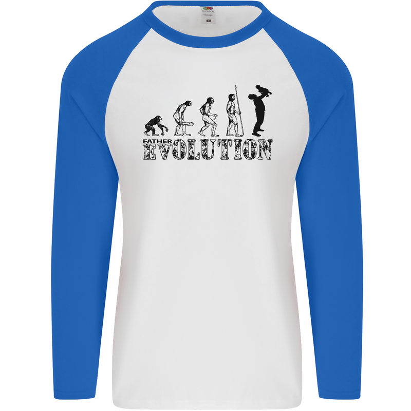 Father And Son Evolution Father's Day Dad Mens L/S Baseball T-Shirt White/Royal Blue