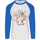 Japanese Kitsune Paranormal Fox Mens L/S Baseball T-Shirt White/Royal Blue