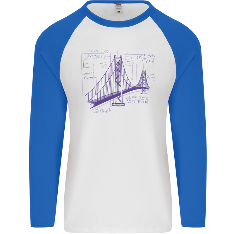 Bridge Equation Physics Maths Geek Mens L/S Baseball T-Shirt White/Royal Blue