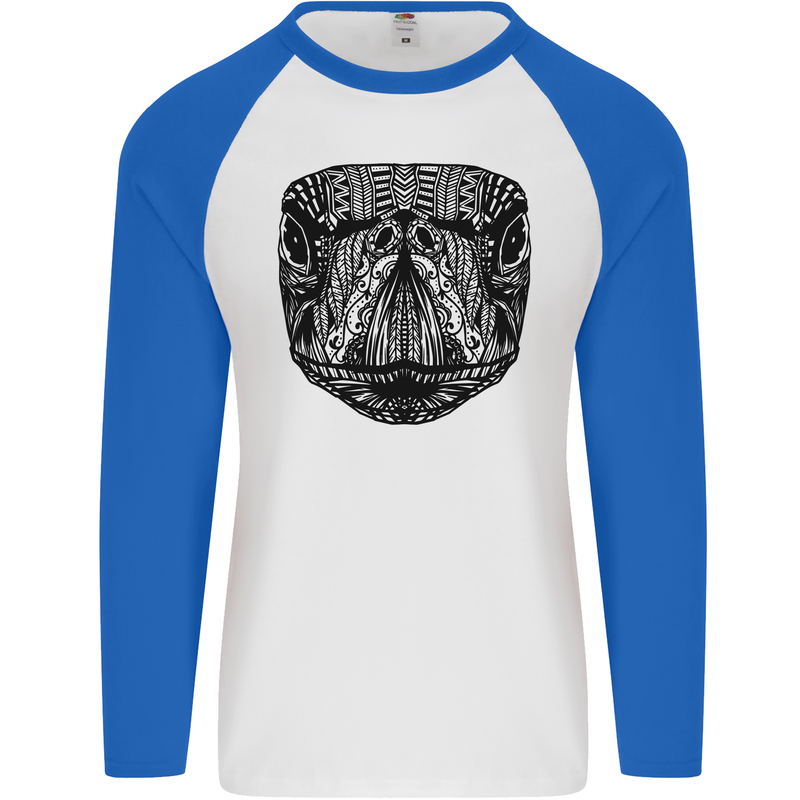 A Mandala Turtle Head Tribal Tortoise Mens L/S Baseball T-Shirt White/Royal Blue