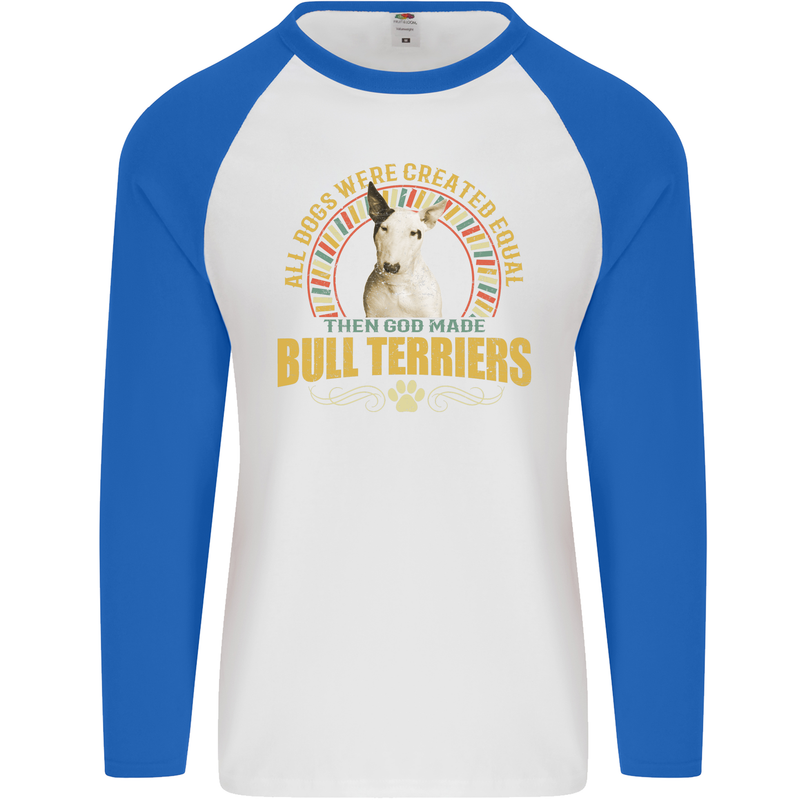 A Bull Terrier Dog Mens L/S Baseball T-Shirt White/Royal Blue