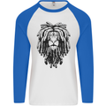 A Rasta Lion With Dreadlocks Jamaican Reggae Mens L/S Baseball T-Shirt White/Royal Blue