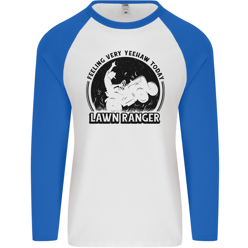 Lawn Ranger Funny Gardening Gardener Grass Mens L/S Baseball T-Shirt White/Royal Blue