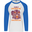 Early Drinkin' Quick Drunken Funny Beer Alcohol Mens L/S Baseball T-Shirt White/Royal Blue