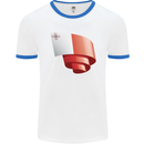 Curled Malta Flag Maltese Day Football Mens Ringer T-Shirt White/Royal Blue