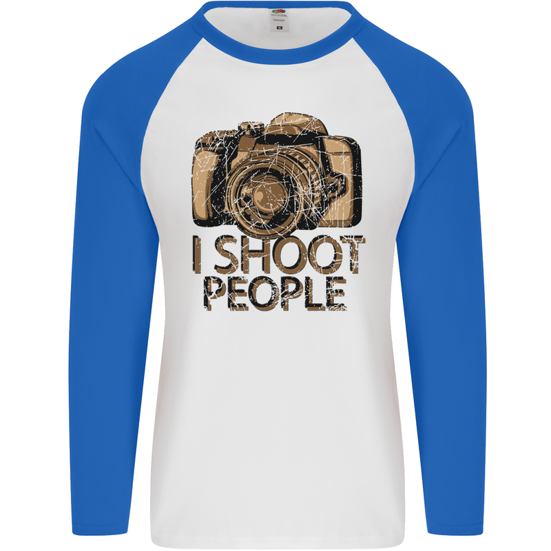 Photography I Shoot People Photographer Mens L/S Baseball T-Shirt White/Royal Blue