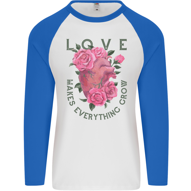 Love Makes Everything Grow Valentines Day Mens L/S Baseball T-Shirt White/Royal Blue