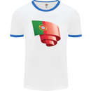 Curled Portugal Flag Portugese Day Football Mens Ringer T-Shirt White/Royal Blue