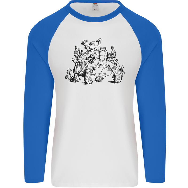 Tortoise Mushrooms Nature Mycology Mens L/S Baseball T-Shirt White/Royal Blue