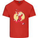 Santa Baton Twirling Christmas Gymnastics Xmas Mens V-Neck Cotton T-Shirt Red