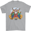 Santa Claus Chilling With Reindeers Christmas Xmas Mens T-Shirt 100% Cotton Sports Grey