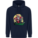 Santa Claus Fishing in His Boat Christmas Mens 80% Cotton Hoodie Navy Blue