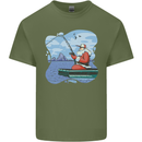 Santa Claus Fishing on a Pier Christmas Mens Cotton T-Shirt Tee Top Military Green