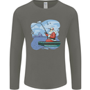 Santa Claus Fishing on a Pier Christmas Mens Long Sleeve T-Shirt Charcoal