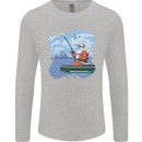Santa Claus Fishing on a Pier Christmas Mens Long Sleeve T-Shirt Sports Grey