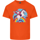Santa Claus On a Unicorn Christmas Xmas Mens Cotton T-Shirt Tee Top Orange