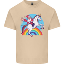 Santa Claus On a Unicorn Christmas Xmas Mens Cotton T-Shirt Tee Top Sand