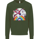 Santa Claus Riding a Unicorn Christmas Xmas Mens Sweatshirt Jumper Forest Green