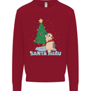 Santa Miau Funny Christmas Cat Xmas Meow Kids Sweatshirt Jumper Red