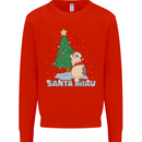 Santa Miau Funny Christmas Cat Xmas Meow Mens Sweatshirt Jumper Bright Red