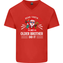 Santa My Older Brother Funny Christmas Xmas Mens V-Neck Cotton T-Shirt Red
