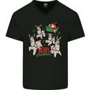 Santa & Llama Sleigh Funny Christmas Xmas Mens V-Neck Cotton T-Shirt Black