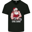Santa's Workout Funny Christmas Gym Xmas Training Mens V-Neck Cotton T-Shirt Black