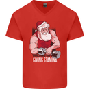 Santa's Workout Funny Christmas Gym Xmas Training Mens V-Neck Cotton T-Shirt Red