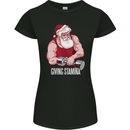 Santa's Workout Funny Christmas Gym Xmas Training Womens Petite Cut T-Shirt Black