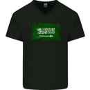 Saudi Arabia Football Distressed Flag Mens V-Neck Cotton T-Shirt Black