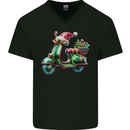 Scooter Christmas Hat MOD Moped Xmas Mens V-Neck Cotton T-Shirt Black