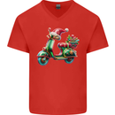 Scooter Christmas Hat MOD Moped Xmas Mens V-Neck Cotton T-Shirt Red